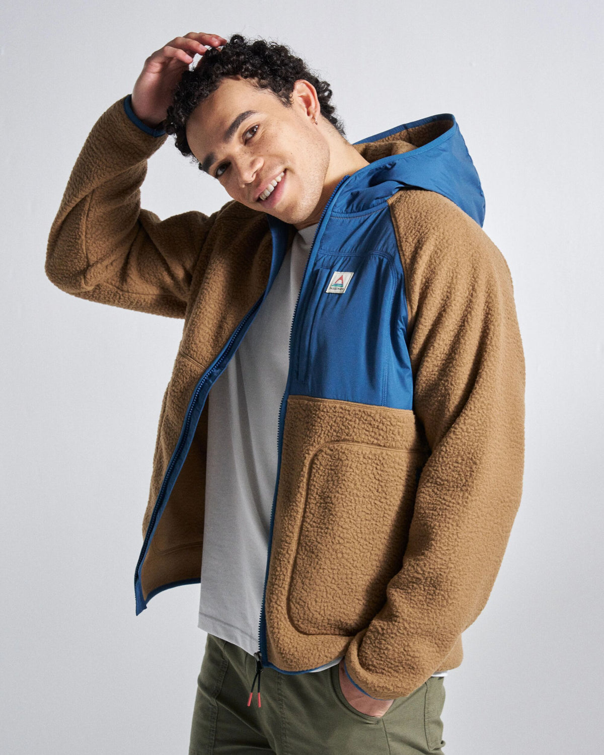 Ventura Full Zip Sherpa Fleece - Caramel Brown - Studio Model