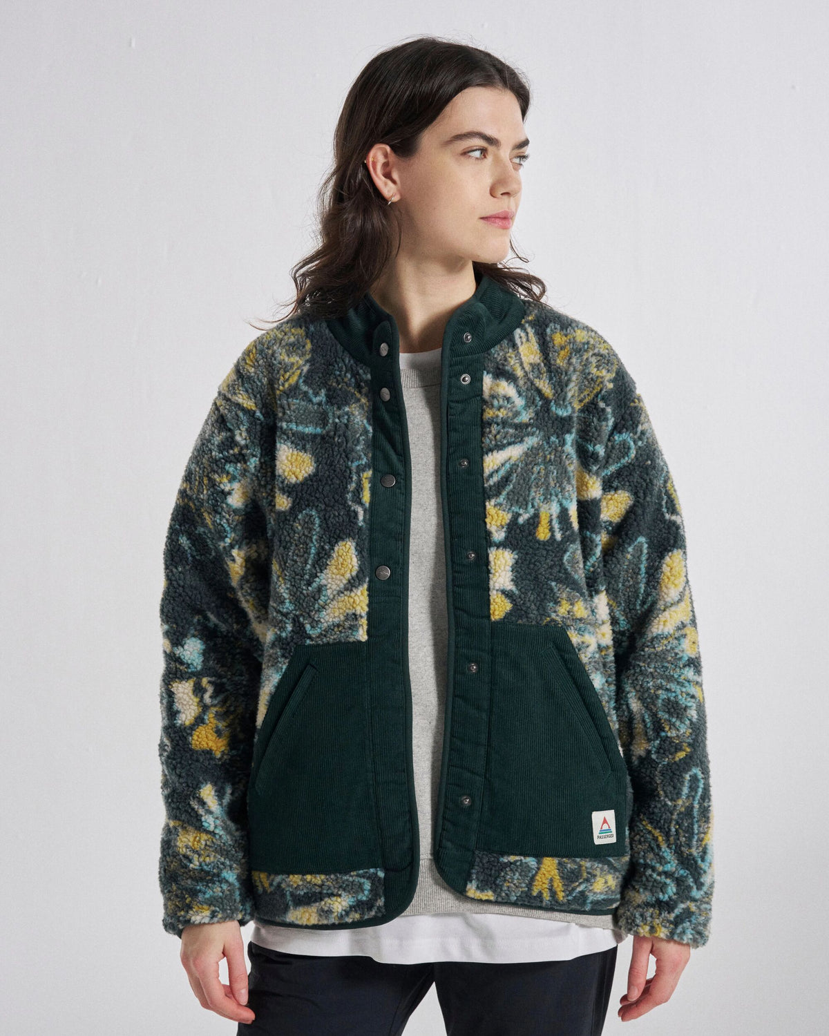 Clover Sherpa Fleece - Frost Dark Fern - Studio Model