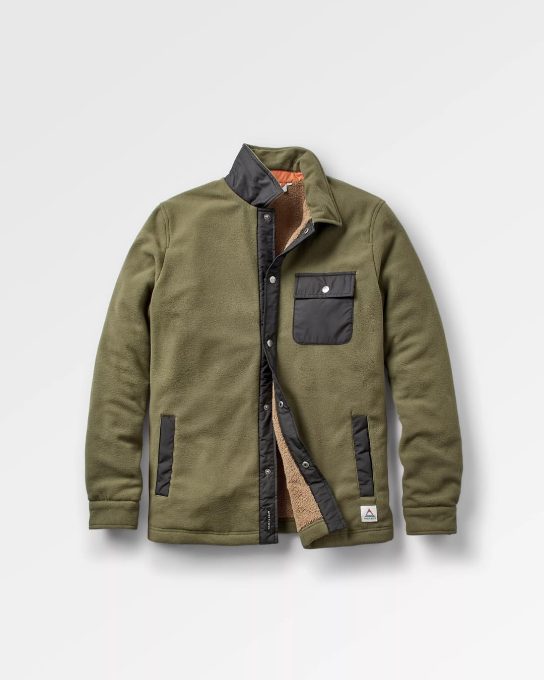 Firelight Sherpa Lined Overshirt - Khaki - Flatlay