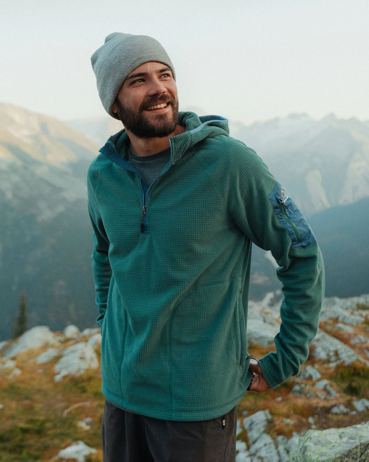 Forestscape Grid Fleece Hoodie - Deep Ocean - IGC