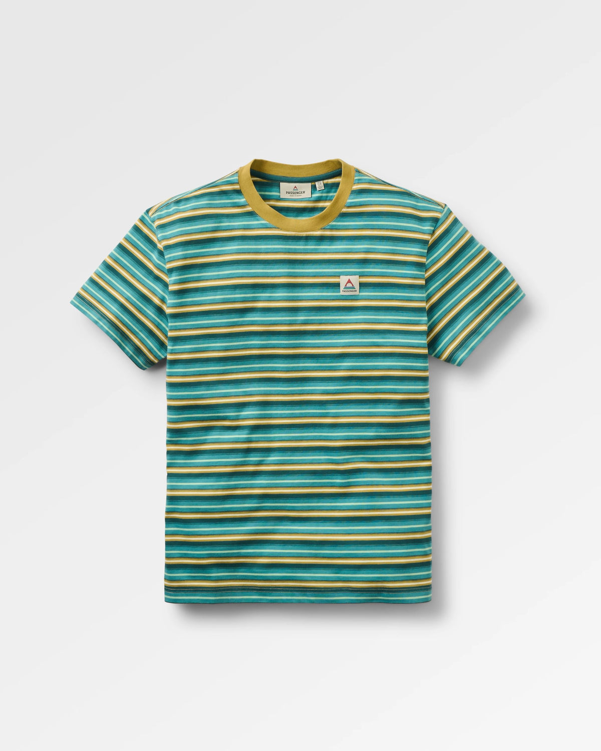 Retro Relaxed Fit T-Shirt - Ocean Teal Multi Stripe - Flatlay