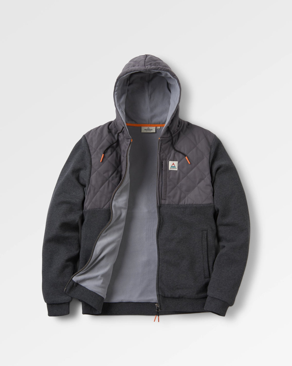 Tidal Full Zip Cotton Hoodie - Charcoal Marl - Flatlay