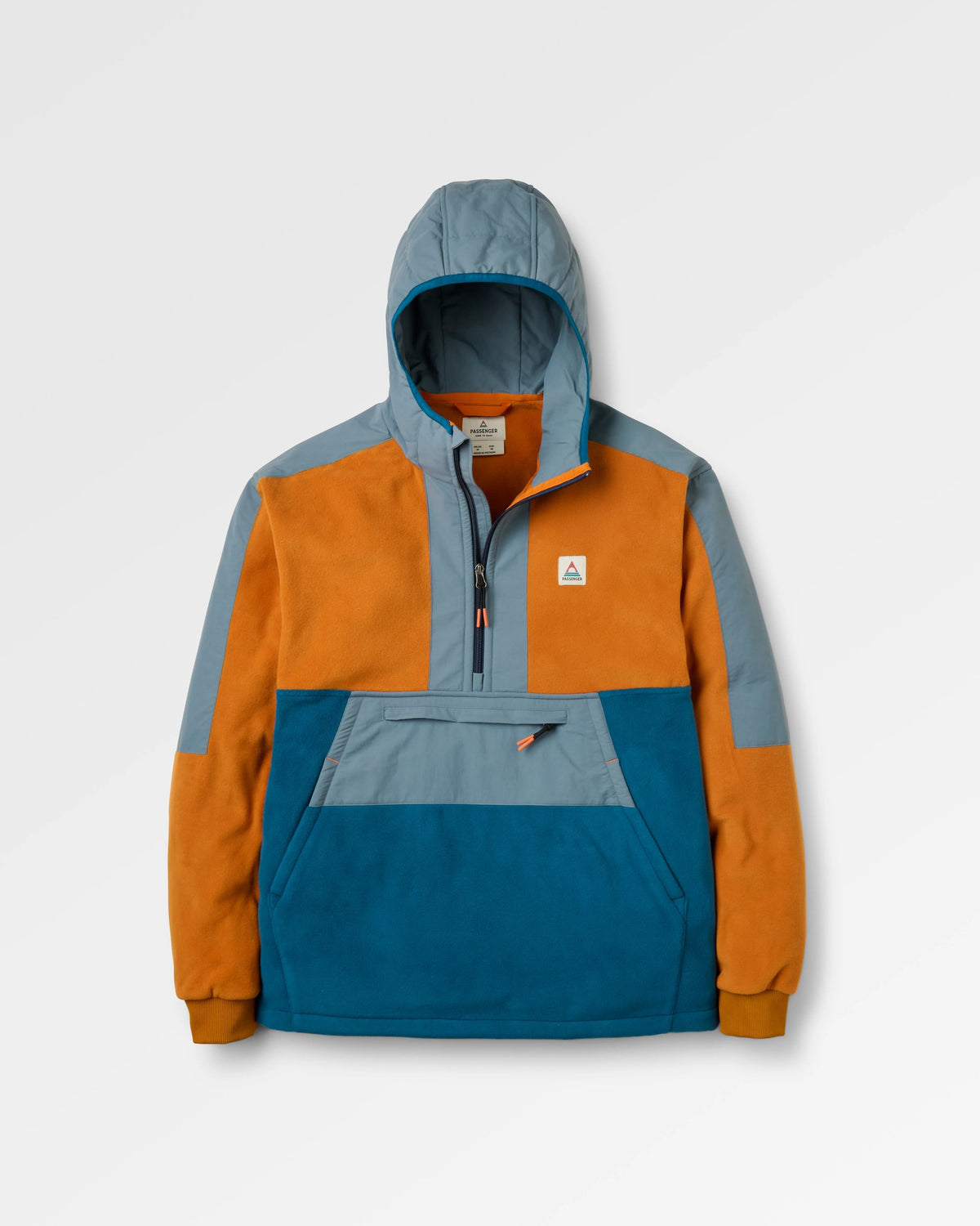 Woodland Hooded Polartec® Fleece - Retro Orange/Tidal Blue - Flatlay