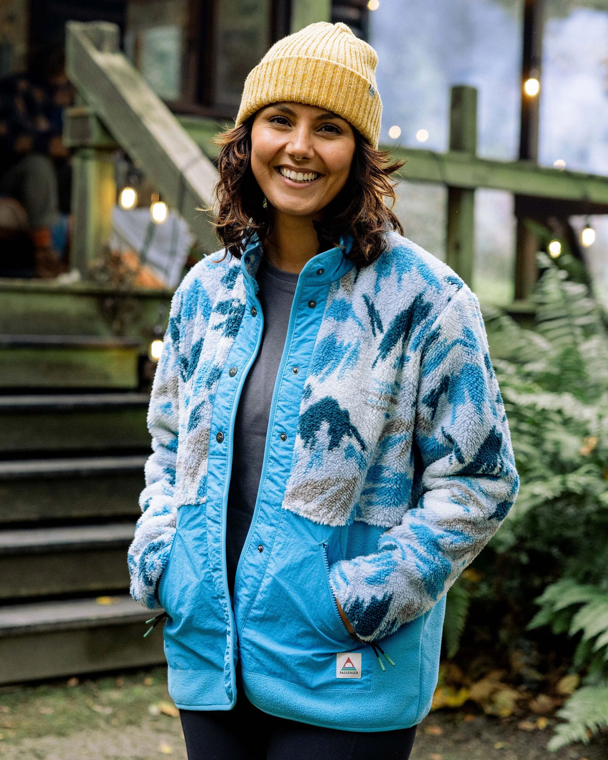 Navegado Soft-Touch Sherpa Fleece - Abstract Mountain Blue Fog - Lifestyle