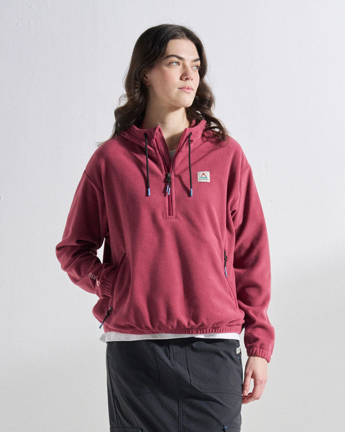 Ayla Micro Polartec® Hooded Fleece - Maroon - Studio Model