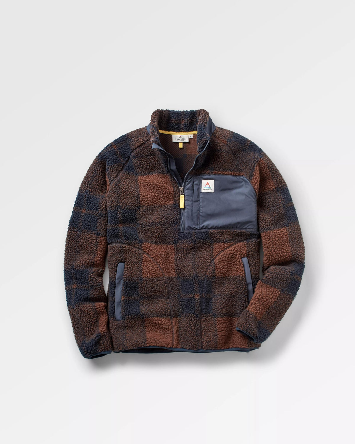 Offroad Sherpa 1/2 Zip Fleece - Chestnut/Deep Navy Check - Flatlay