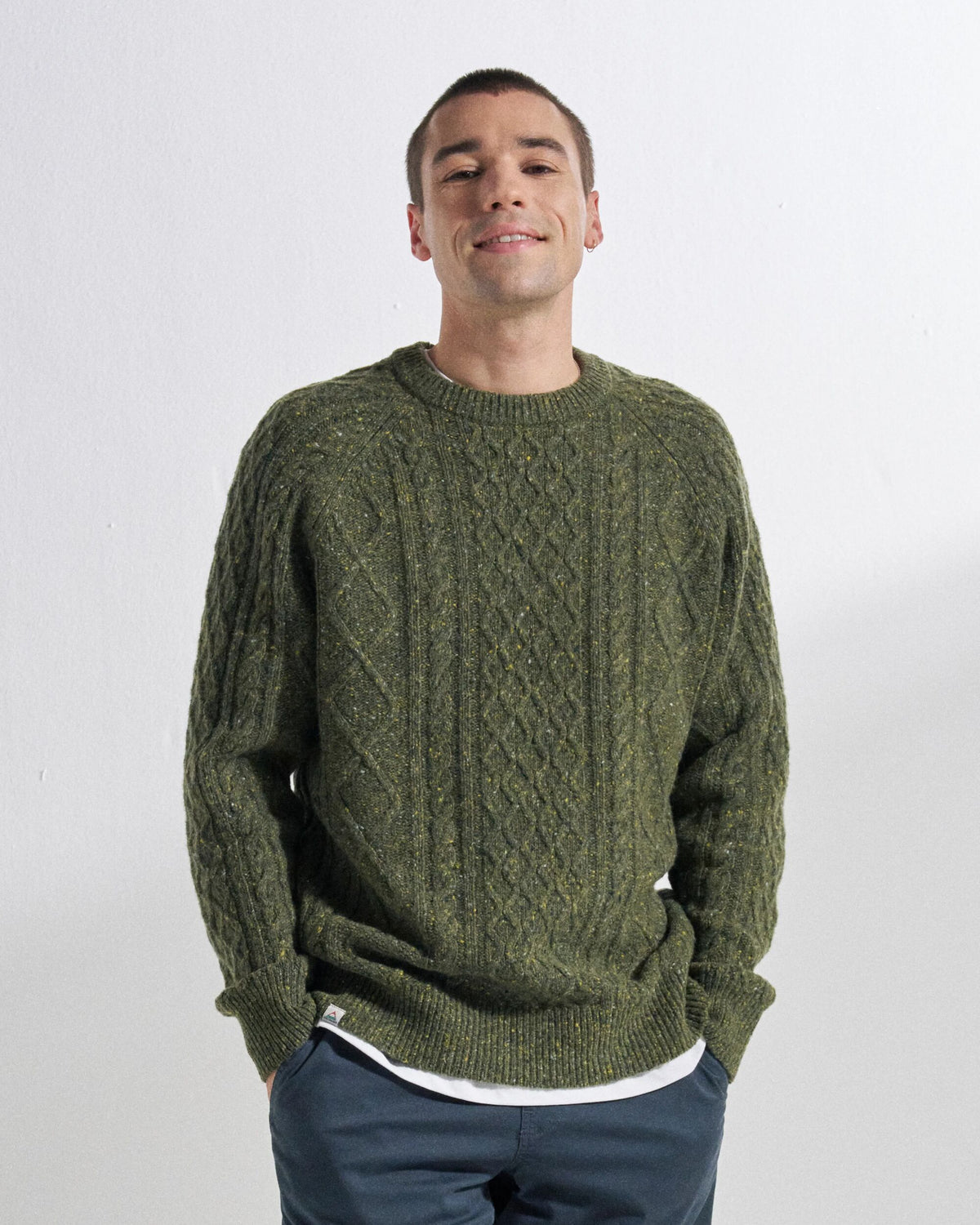 Sandbar Merino Blend Knitted Jumper - Khaki - Studio Model