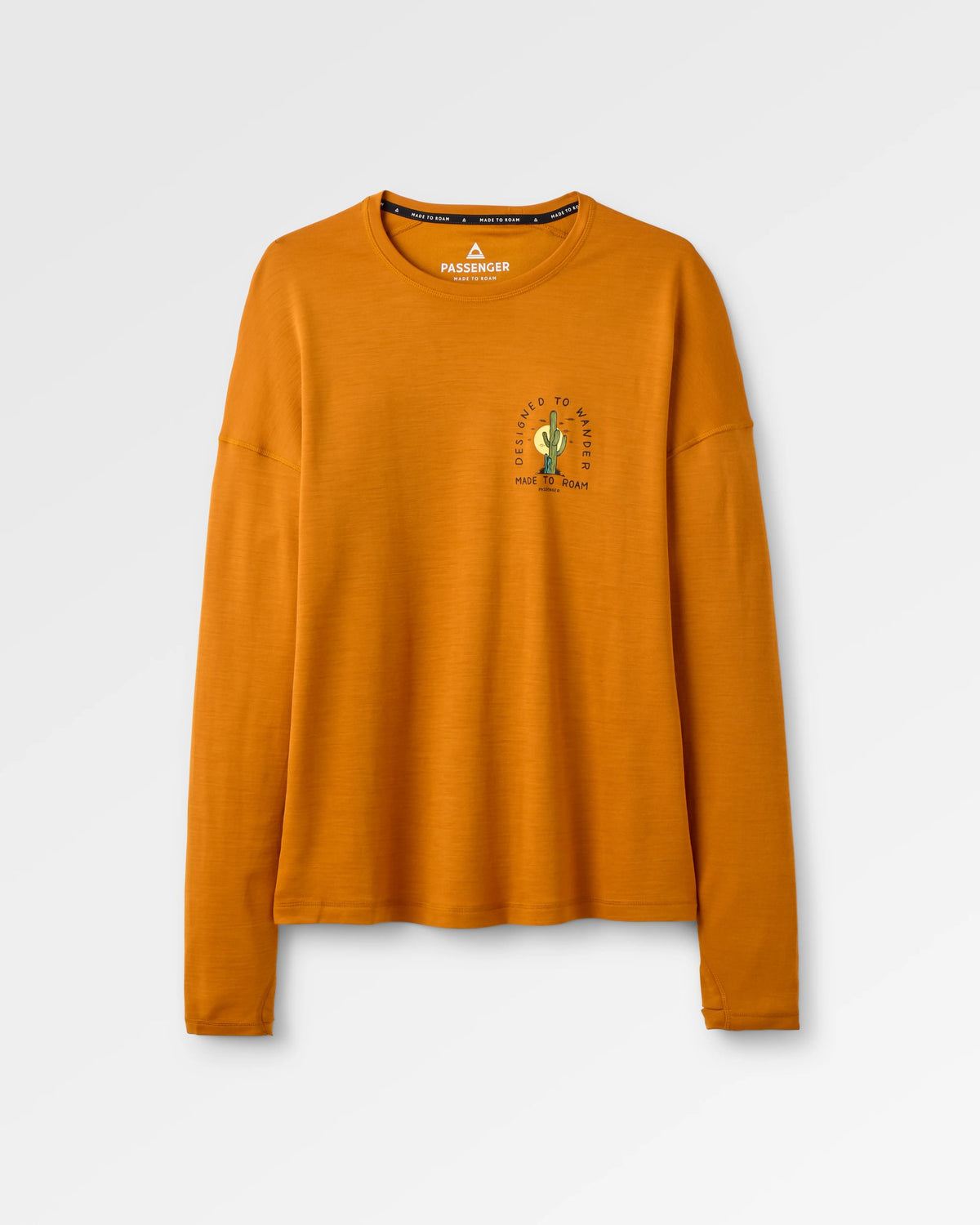 Camp Wild Lightweight Merino Blend LS T-Shirt - Retro Orange - Flatlay