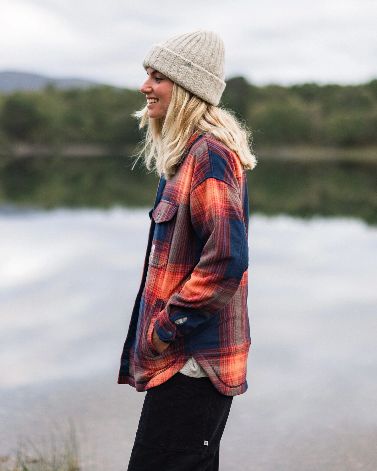 East Polar Fleece Shirt - Rich Navy/ Red Ochre Check - Lifestyle