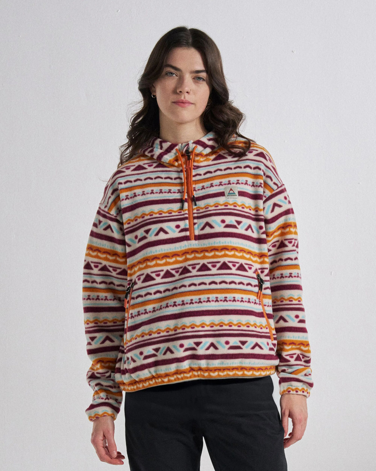 Ayla Micro Polartec® Hooded Fleece - Geo Tracks Birch - Studio Model
