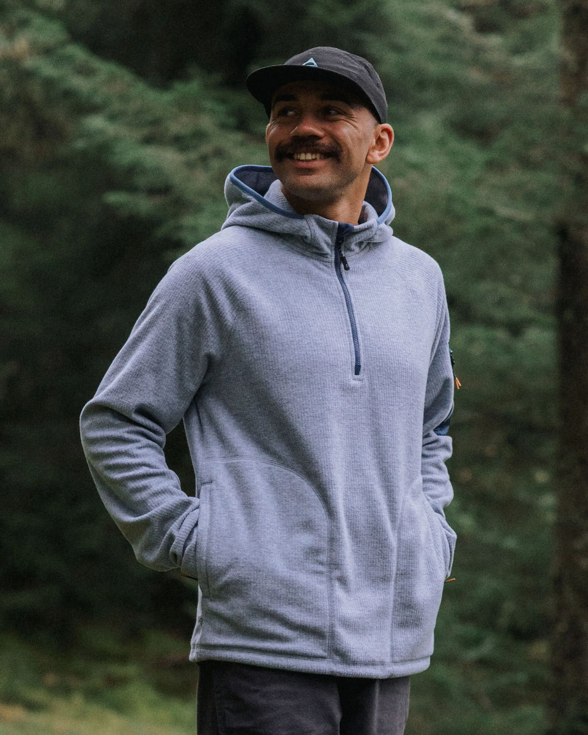 Forestscape Grid Fleece Hoodie - Grey Marl - Lifestyle