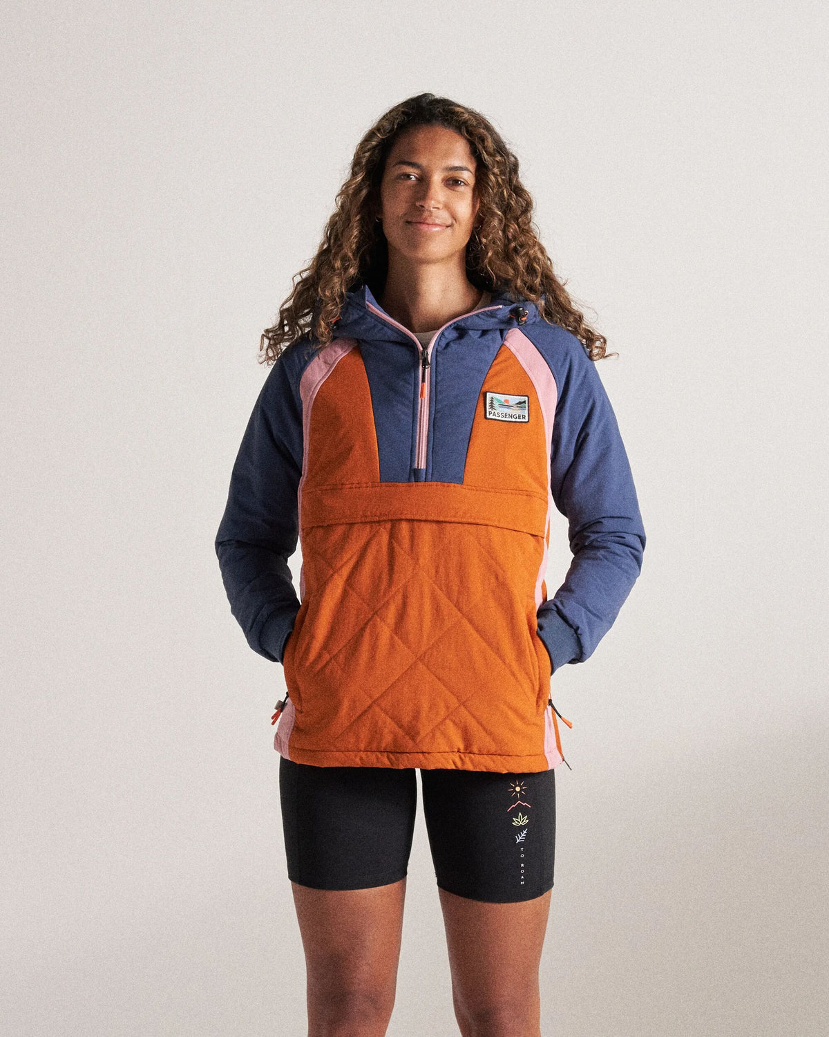 Ocean Insulated Anorak - Dark Denim/Sunset Orange - Studio Model