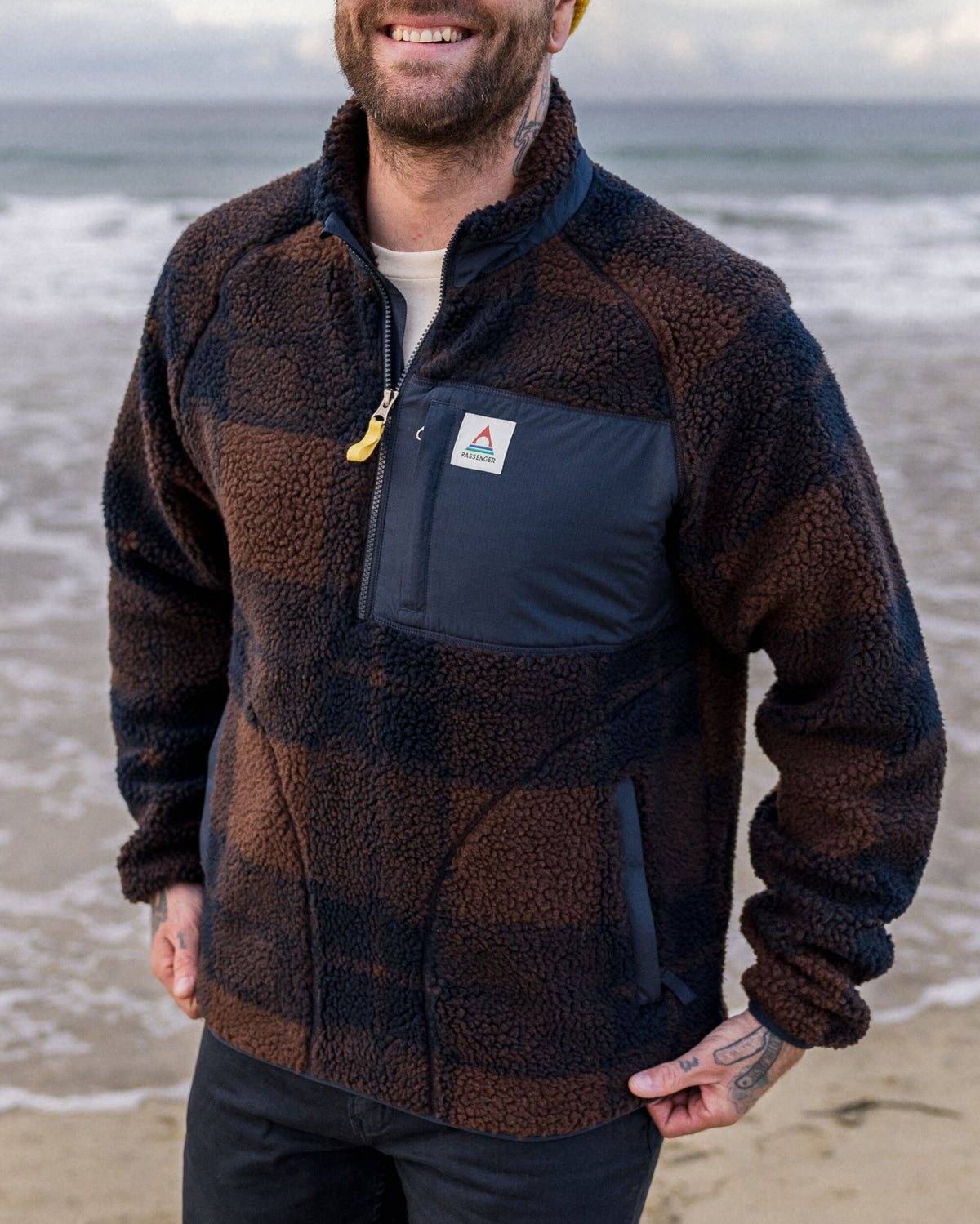 Offroad Sherpa 1/2 Zip Fleece - Chestnut/Deep Navy Check - Lifestyle
