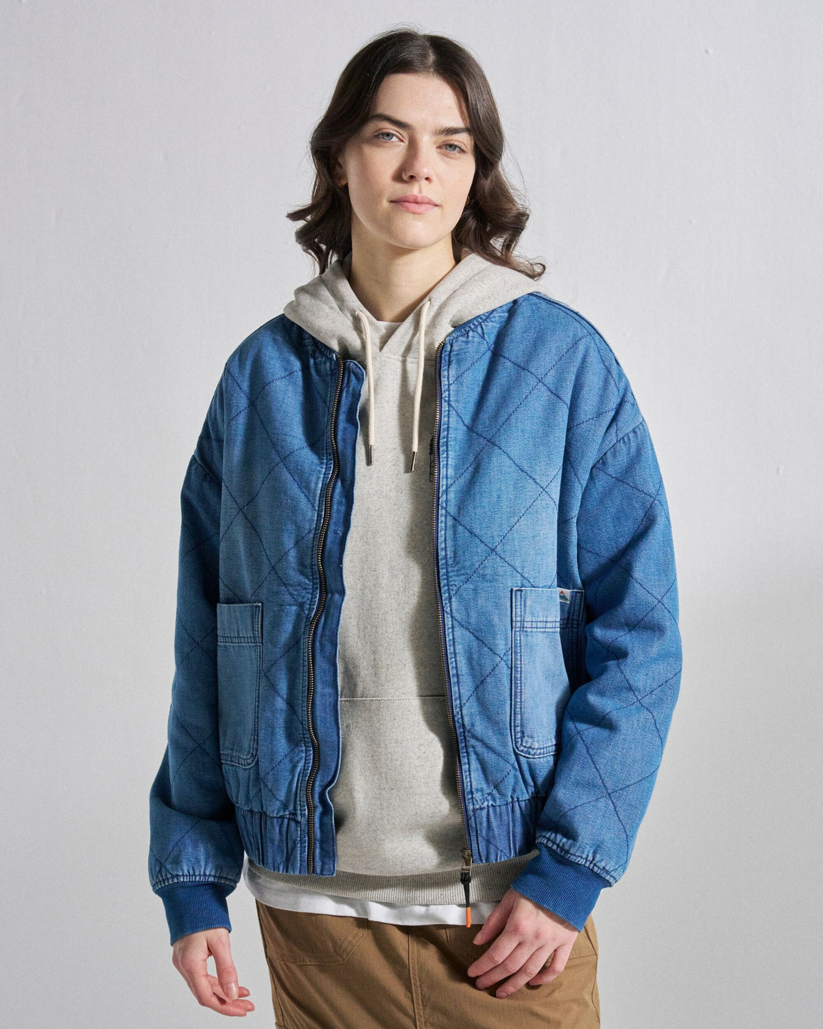 Lucia Sherpa Lined Denim Bomber Jacket - Denim Blue - Studio Model