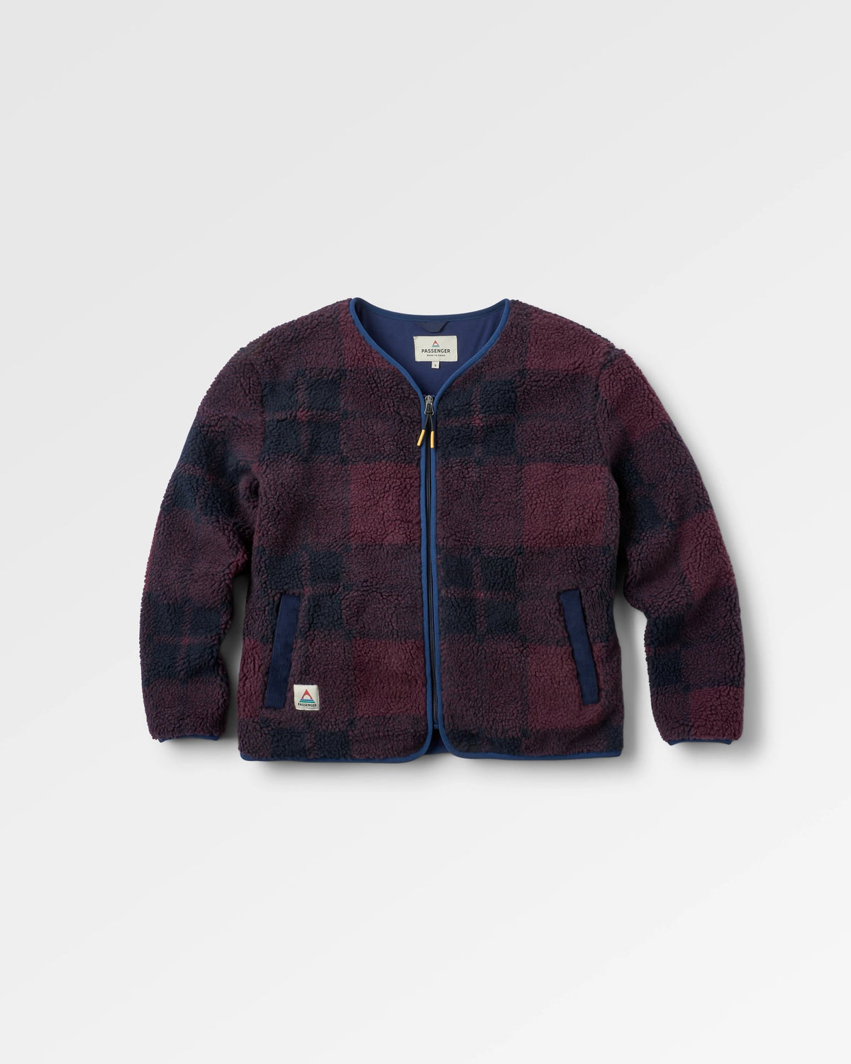 Tawny Deep-Pile Sherpa Fleece - Deep Plum/Deep Navy Check - Flatlay