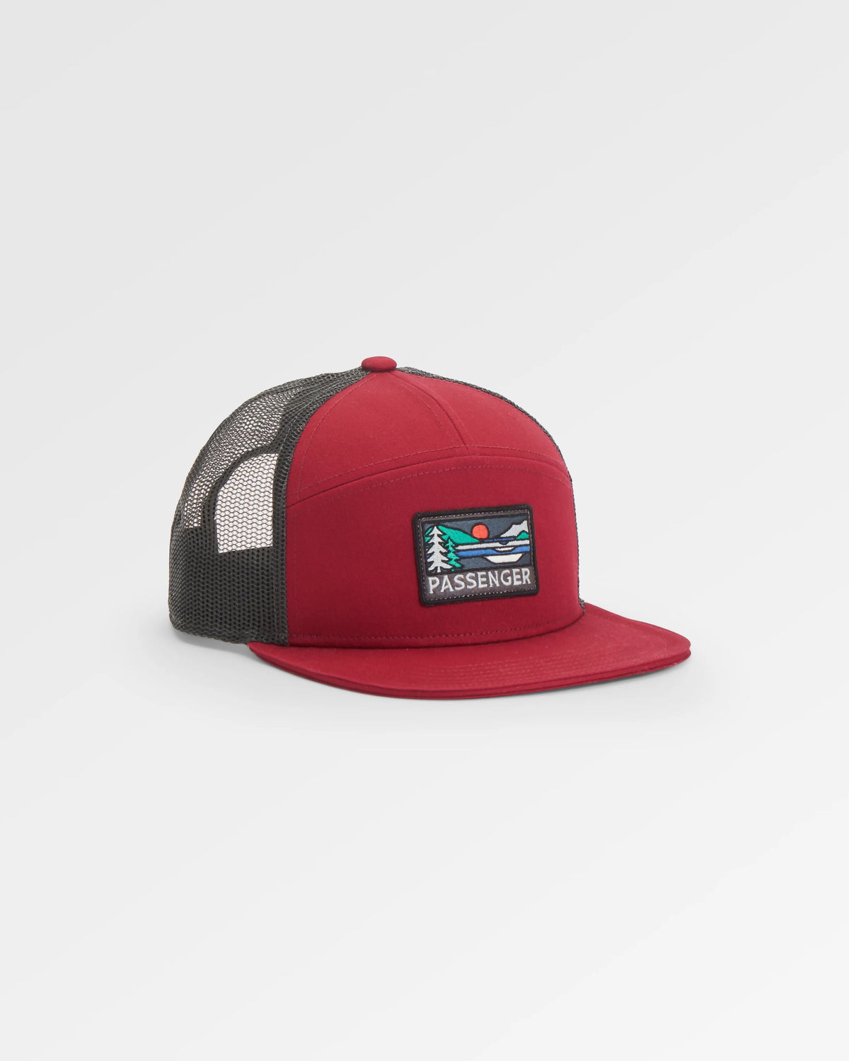 Roamer 7 Panel Cotton Trucker Cap - Wine - Flatlay