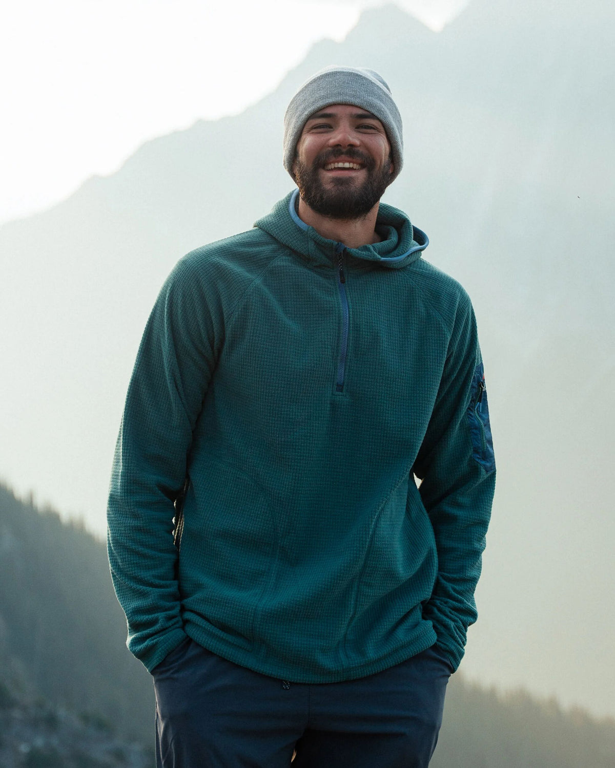 Forestscape Grid Fleece Hoodie - Deep Ocean - IGC