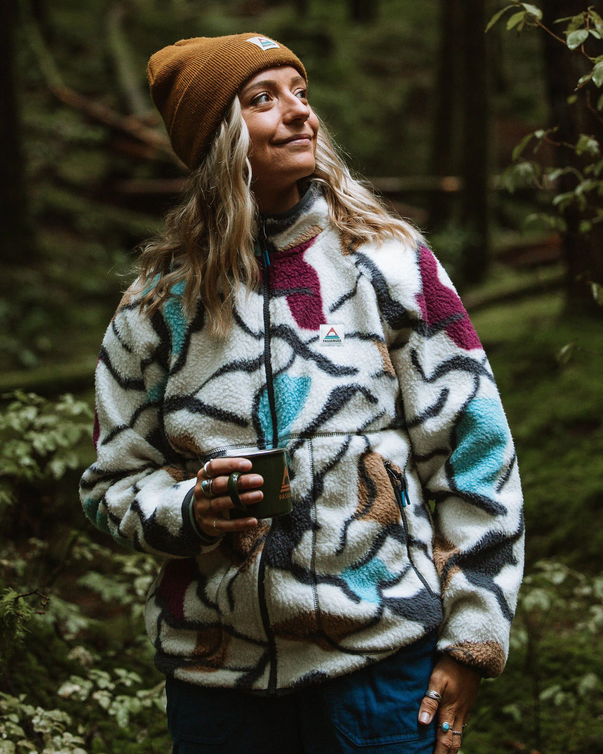Fairbanks Full Zip Sherpa Fleece - Abstract Trails Off White - IGC