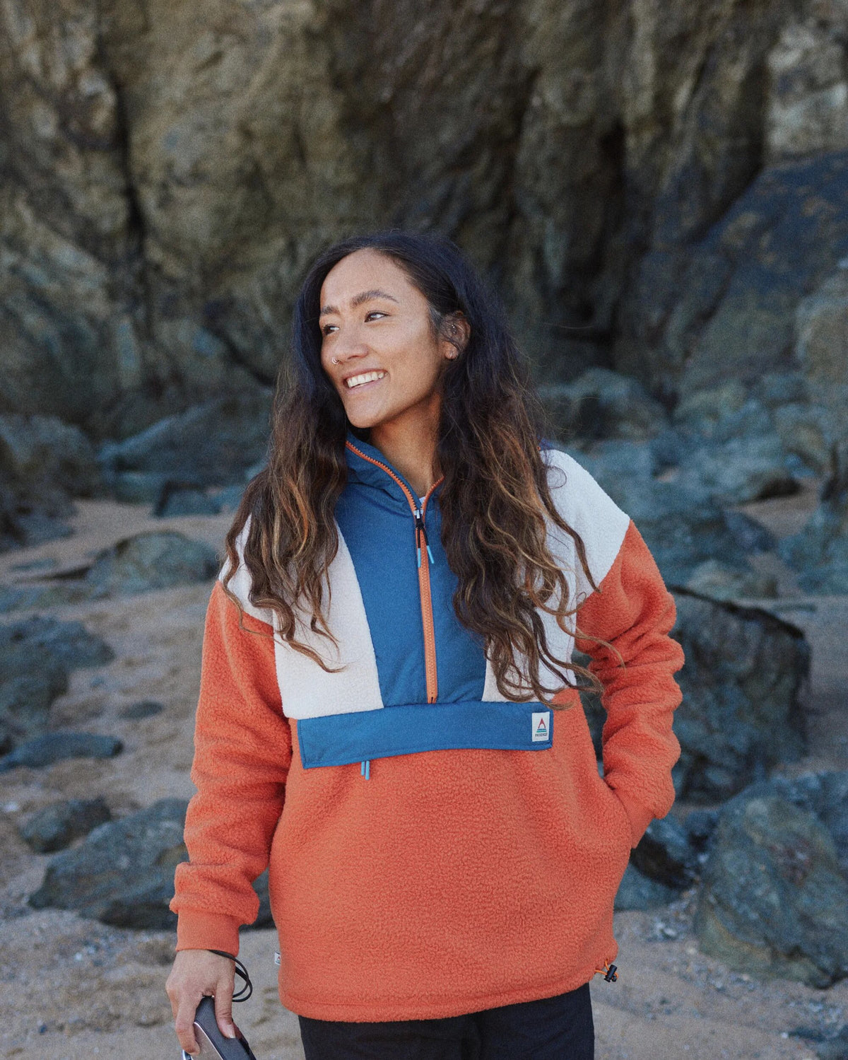 Maren 1/2 Zip Sherpa Fleece - Burnt Orange - Lifestyle