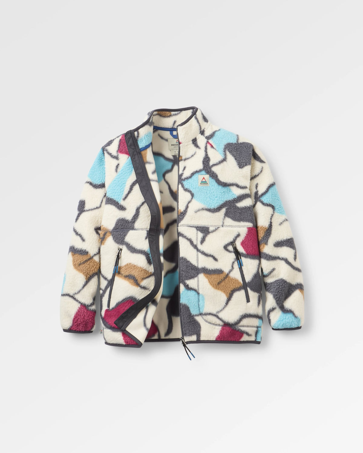 Fairbanks Full Zip Sherpa Fleece - Abstract Trails Off White - Flatlay