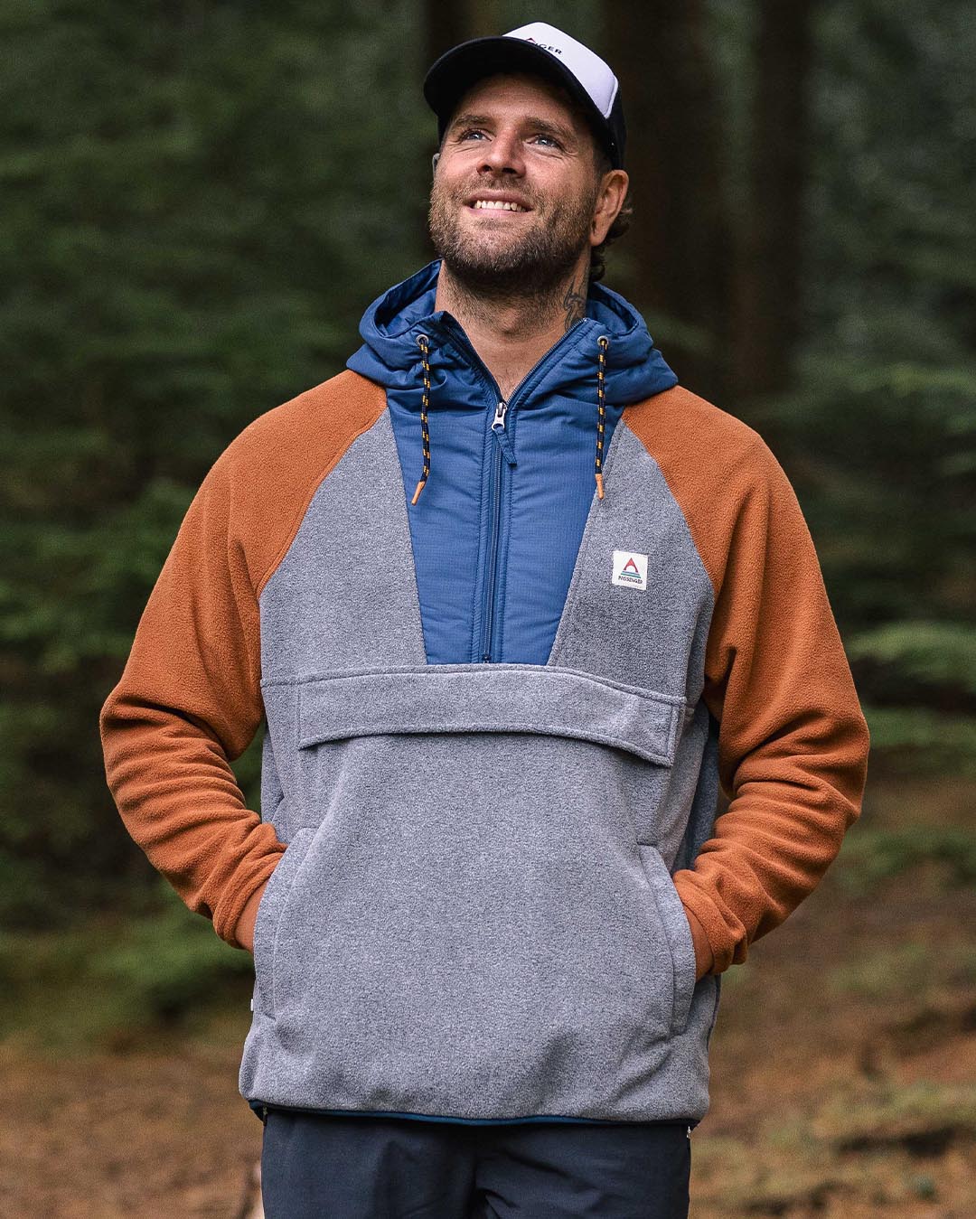 Woodland Hooded 1/2 Zip Polar Fleece - Grey Marl - Lifestyle