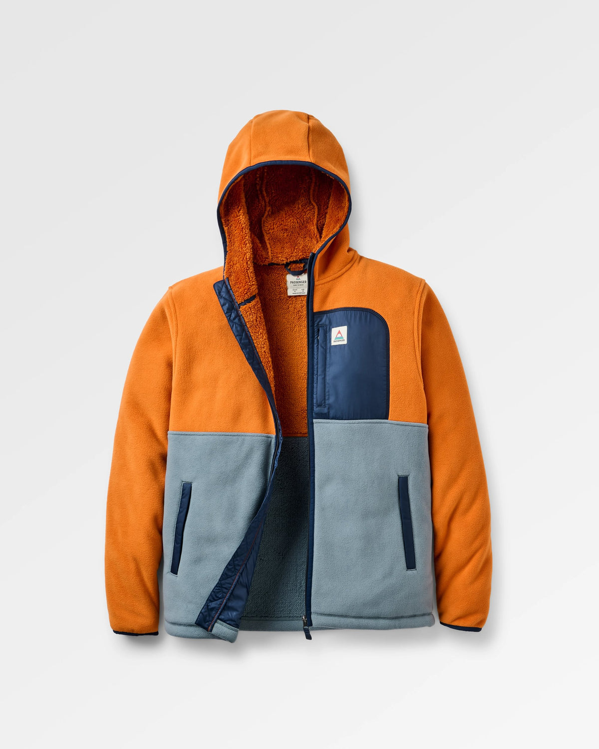 Loch Hooded Polar Fleece - Sunset Orange/Storm Grey - Flatlay