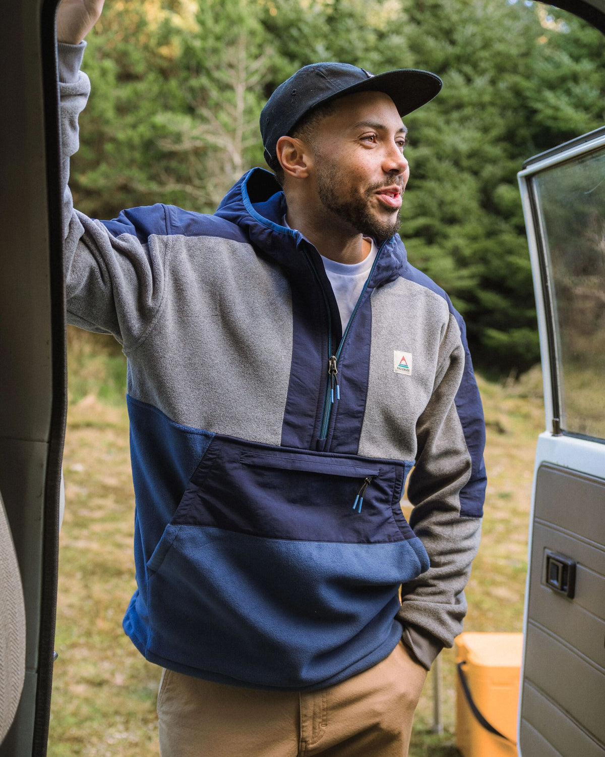 Woodland Hooded Polartec® Fleece - Grey Marl/Dark Denim - Lifestyle