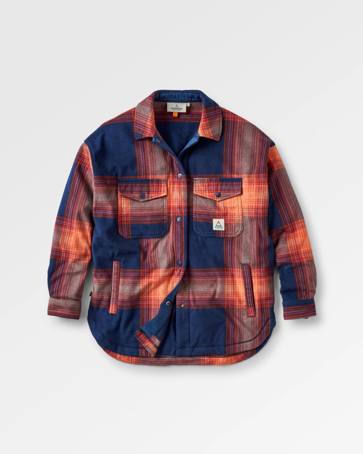 East Polar Fleece Shirt - Rich Navy/ Red Ochre Check - Flatlay