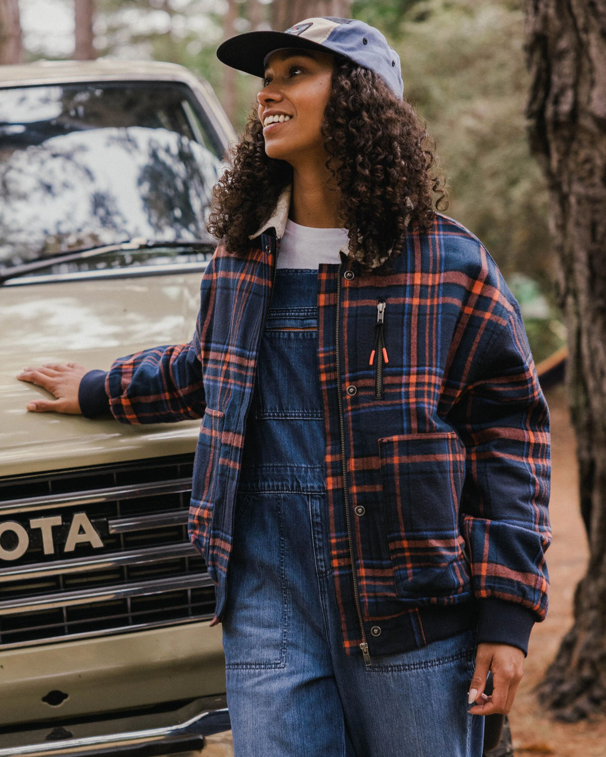 On The Go Insulated Bomber Jacket - Rich Navy/Ember Orange Check - Lifestyle