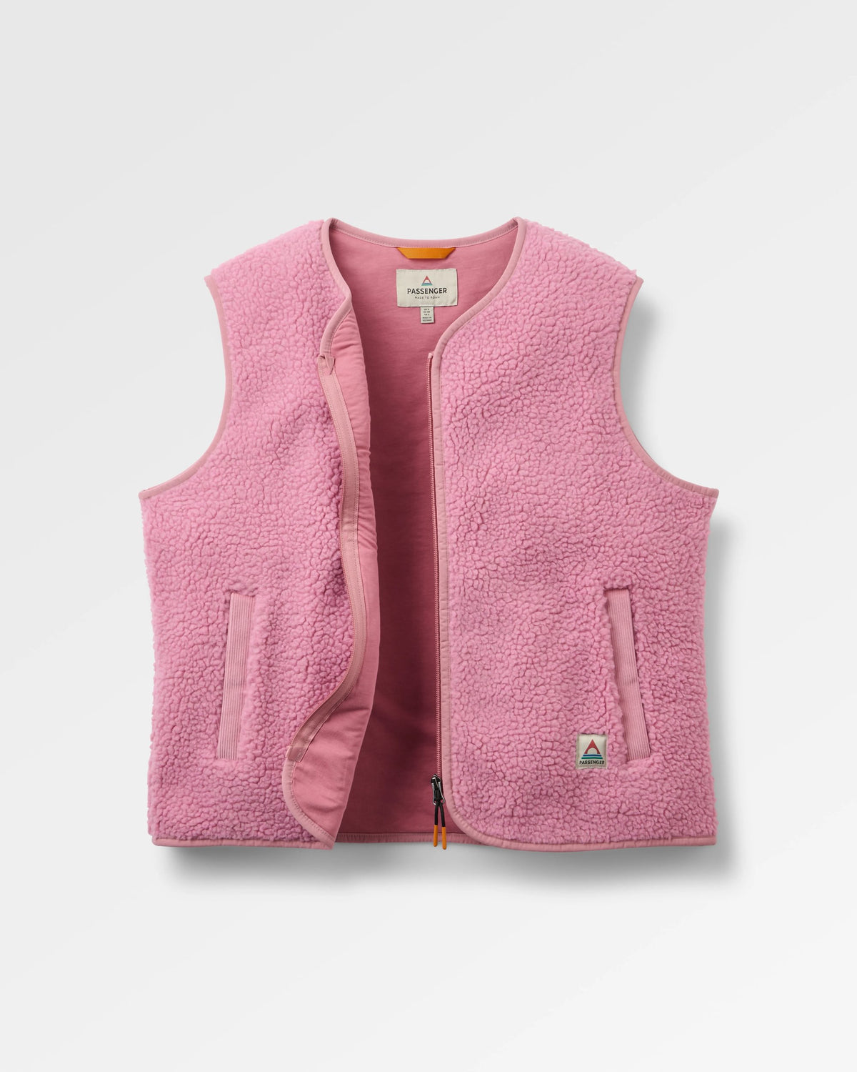 Tawny Collarless Deep-Pile Sherpa Gilet - Pink Haze - Flatlay