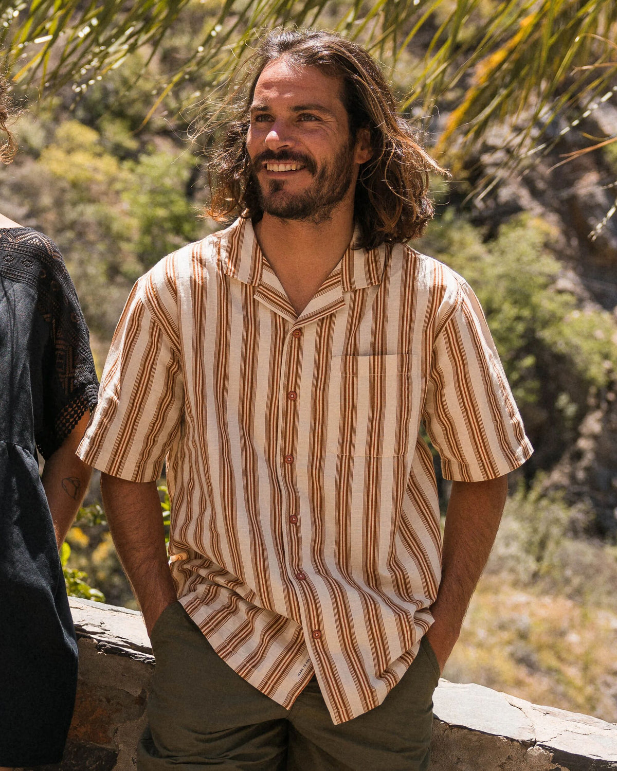 Cove Cotton Textured Shirt - Sunset Orange Stripe - Lifestyle