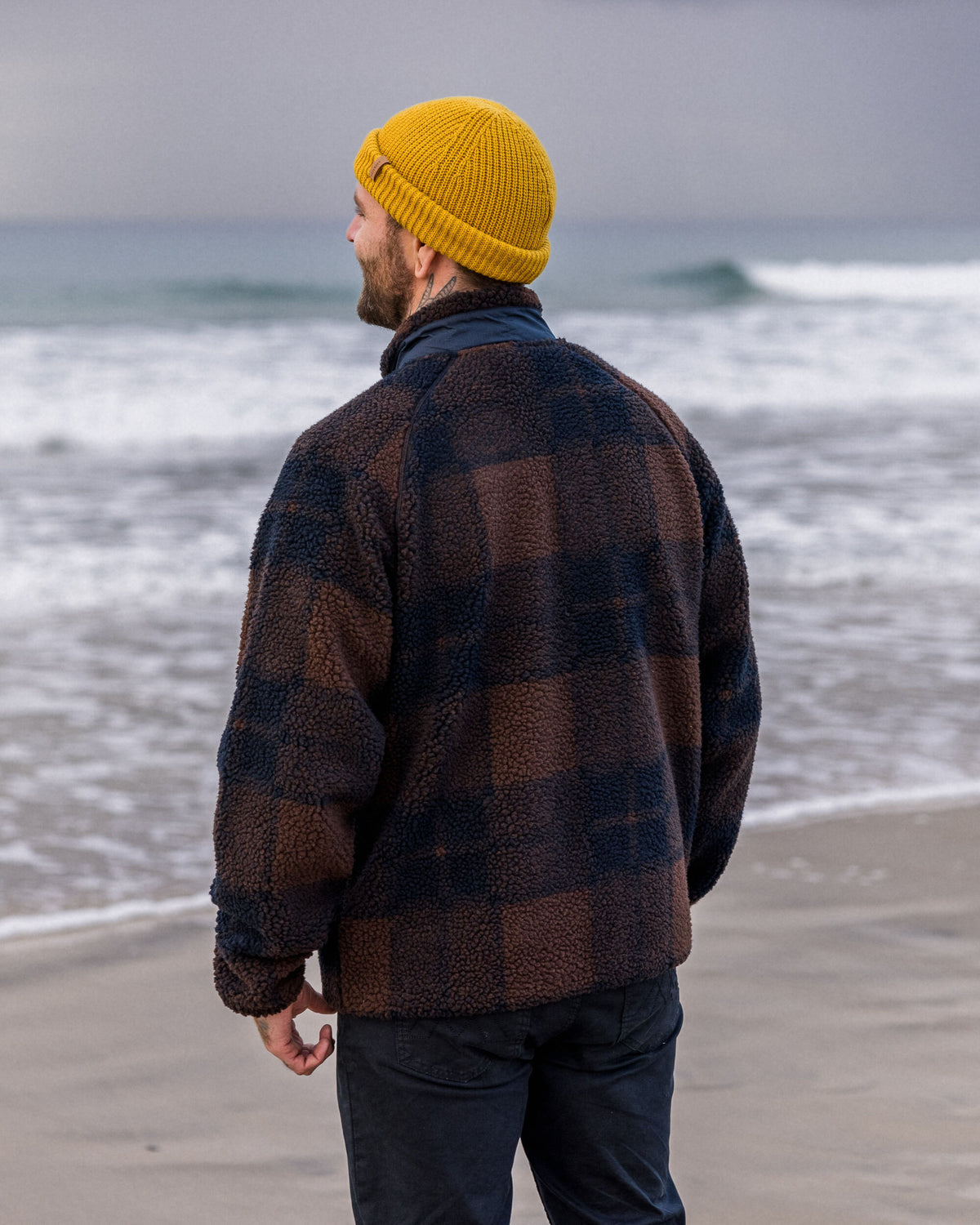 Offroad Sherpa 1/2 Zip Fleece - Chestnut/Deep Navy Check - Lifestyle
