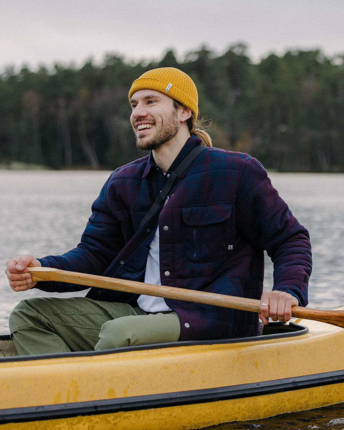 Taranaki Quilted Overshirt - Deep Plum/Deep Navy Check - Lifestyle