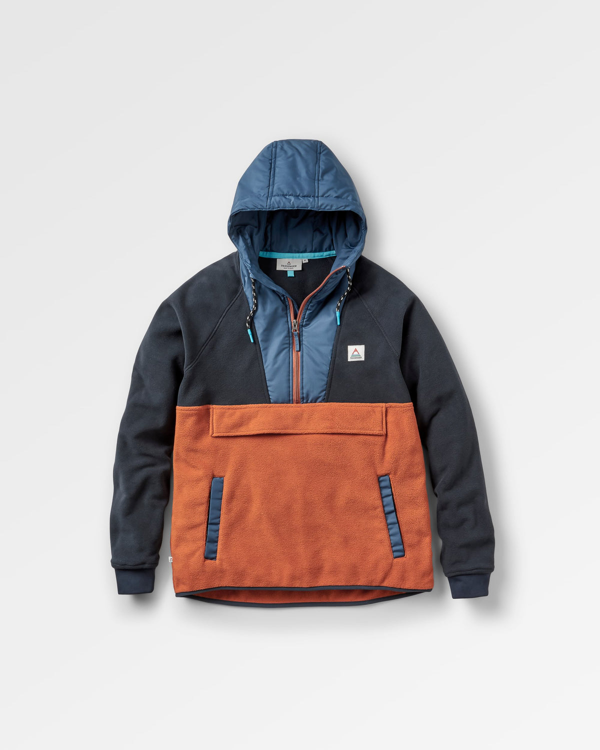 Woodland Hooded 1/2 Zip Polar Fleece - Deep Navy/Baked Clay - Flatlay