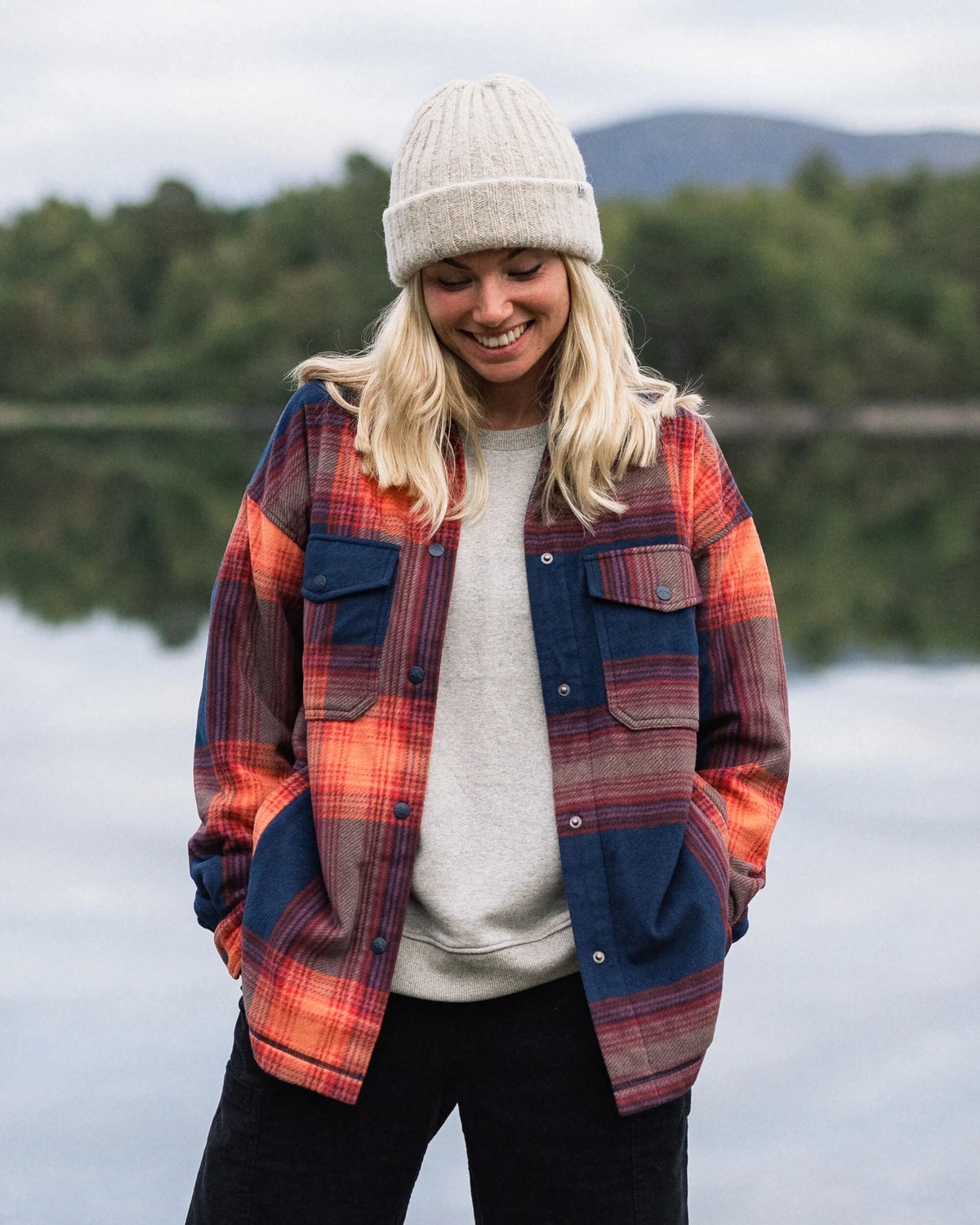 East Polar Fleece Shirt - Rich Navy/ Red Ochre Check - Lifestyle