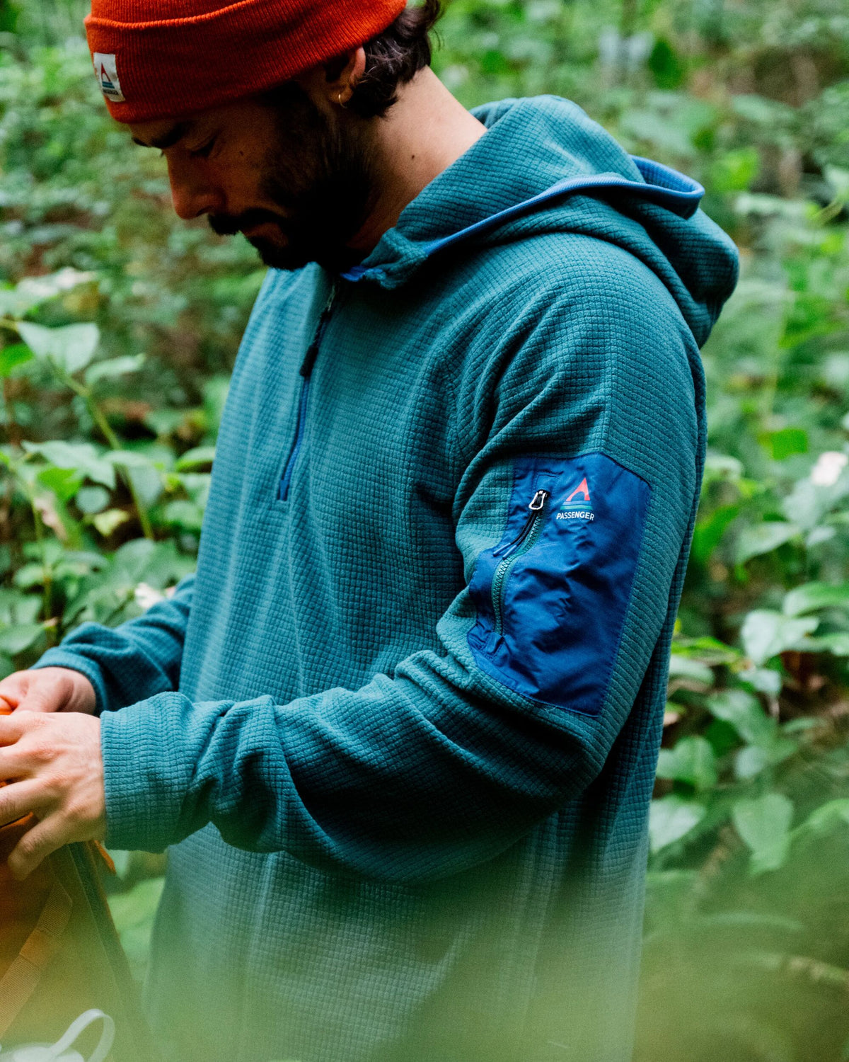 Forestscape Grid Fleece Hoodie - Deep Ocean - Lifestyle