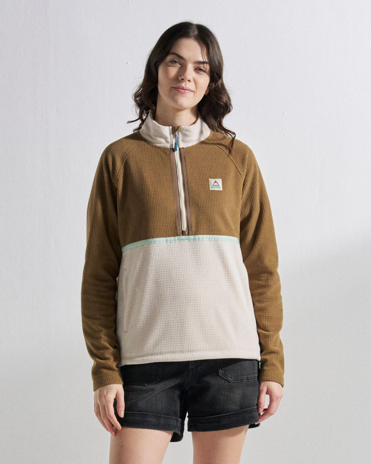 Off Trail Grid Polar Fleece - Caramel/Birch - Studio Model