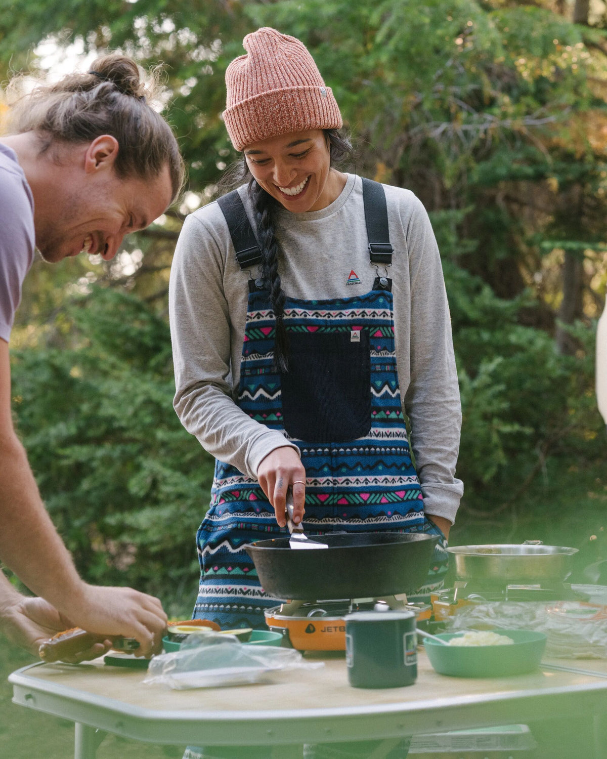 Ace Polar Fleece Dungarees - Mountain Geo Tidal Blue - Lifestyle