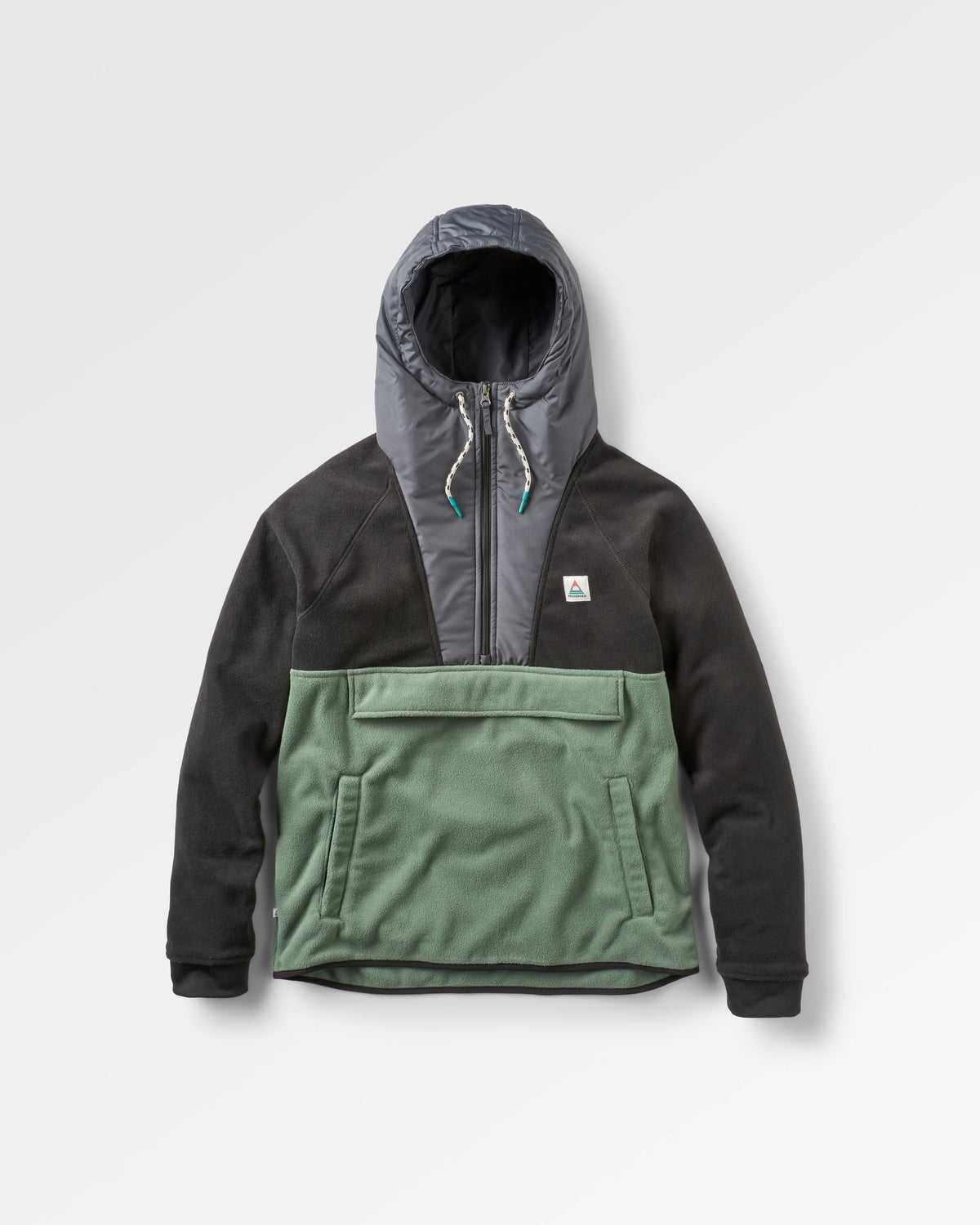 Woodland Hooded 1/2 Zip Polar Fleece - Black/ Dark Forest - Flatlay