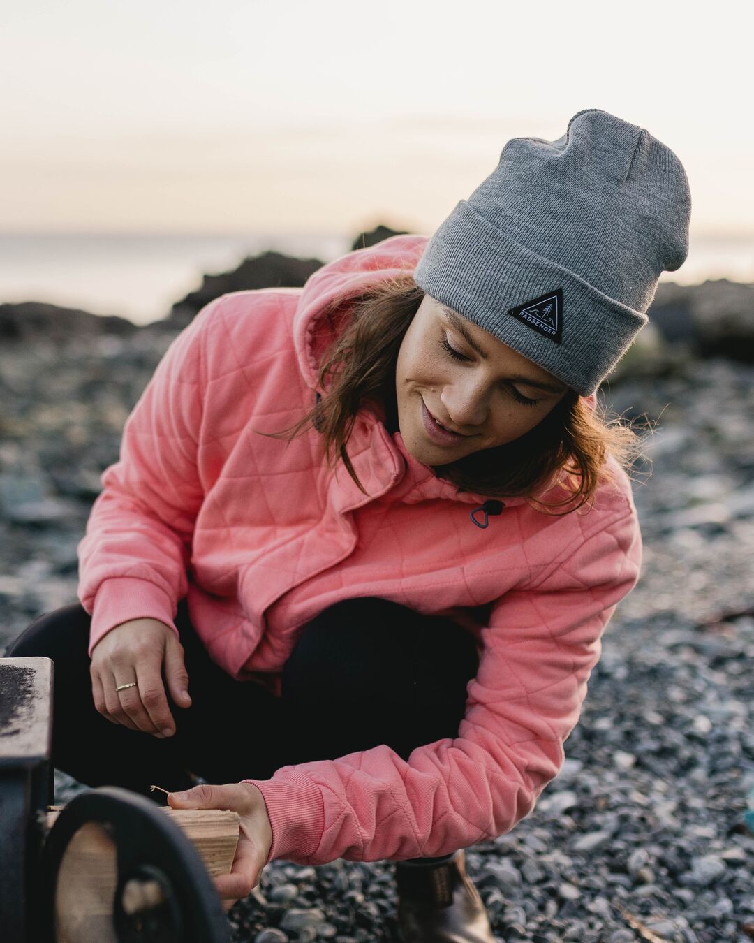 Clementine Quilted Popper Up Hoodie - Shell Pink - Lifestyle