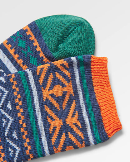 Midweight Patterned Socks - Deep Navy - Flatlay