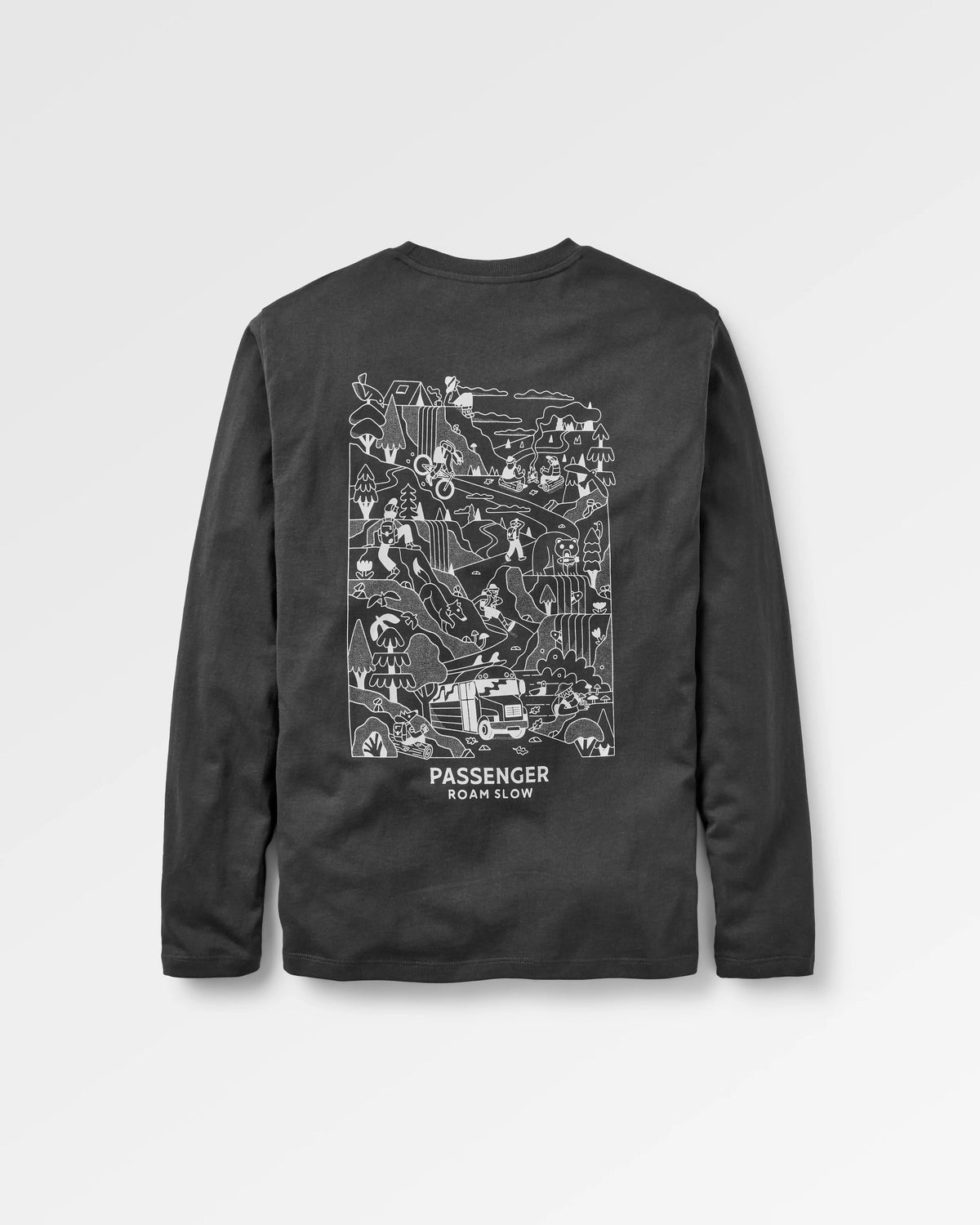 Roam Slow Men's LS T-Shirt - Black - Flatlay