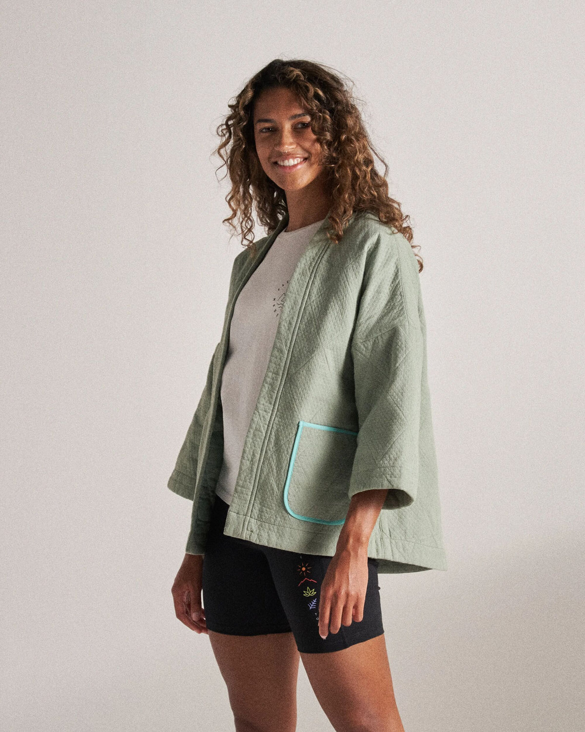 Mira Cotton Quilted Overshirt - Pistachio - Studio Model