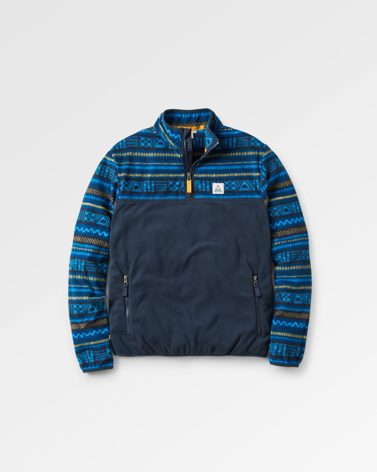 Set Off Polar 1/4 Zip Fleece - Patchwork Stripe Tidal Blue/ Deep Navy - Flatlay