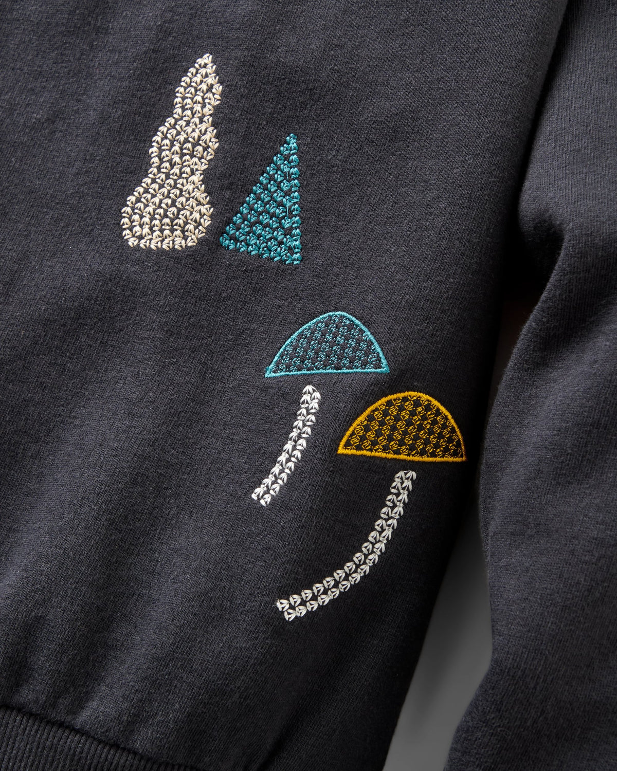 Slower Rhythms Embroidered Women's Cotton Sweatshirt - Faded Black - Flatlay