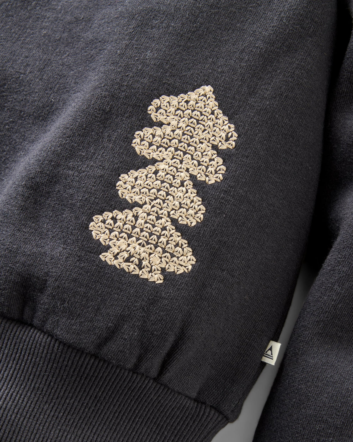 Slower Rhythms Embroidered Women's Cotton Sweatshirt - Faded Black - Flatlay