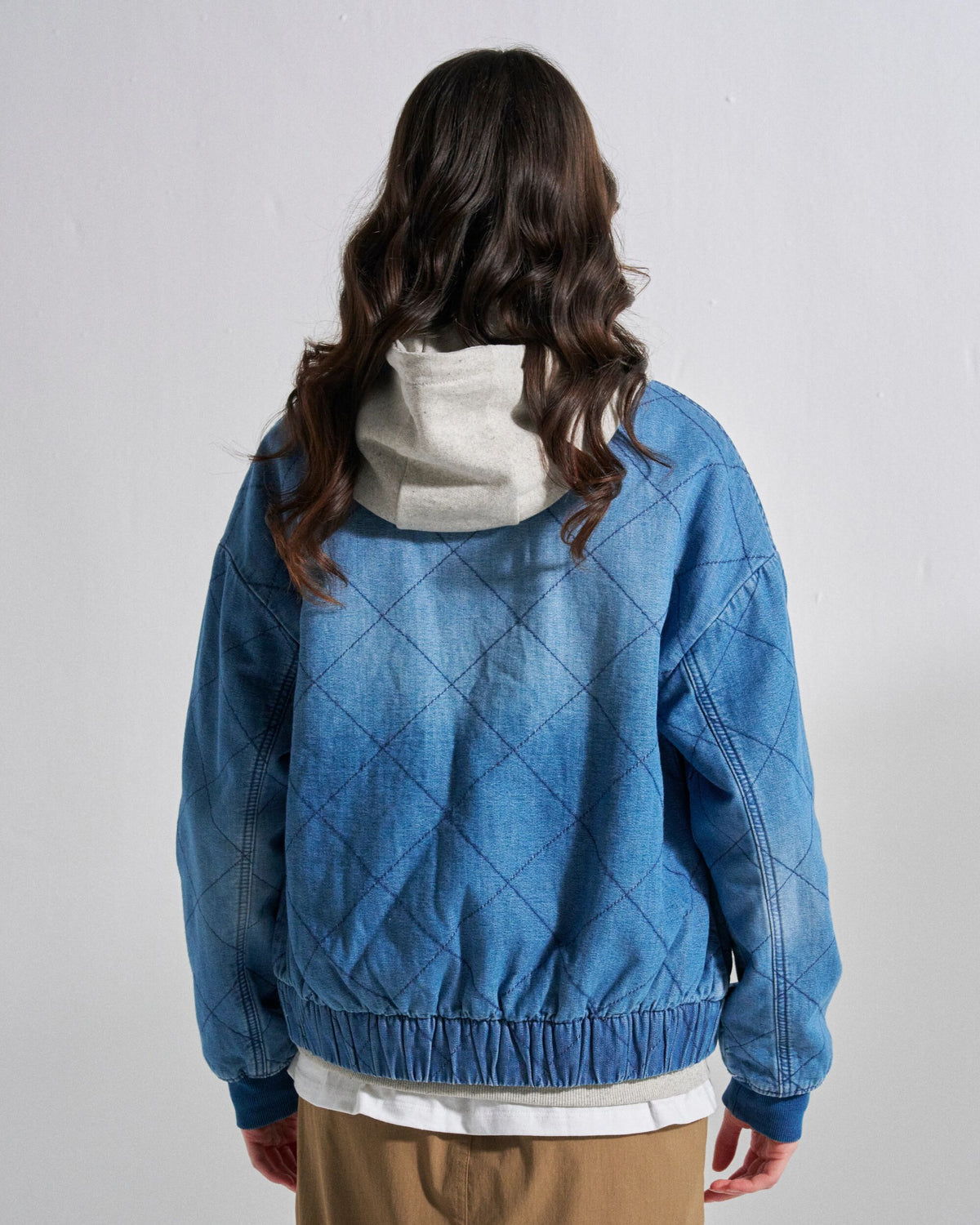 Lucia Sherpa Lined Denim Bomber Jacket - Denim Blue - Studio Model