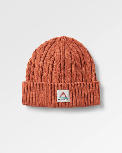 Fireside Cable Knit Beanie - Baked Clay - Flatlay