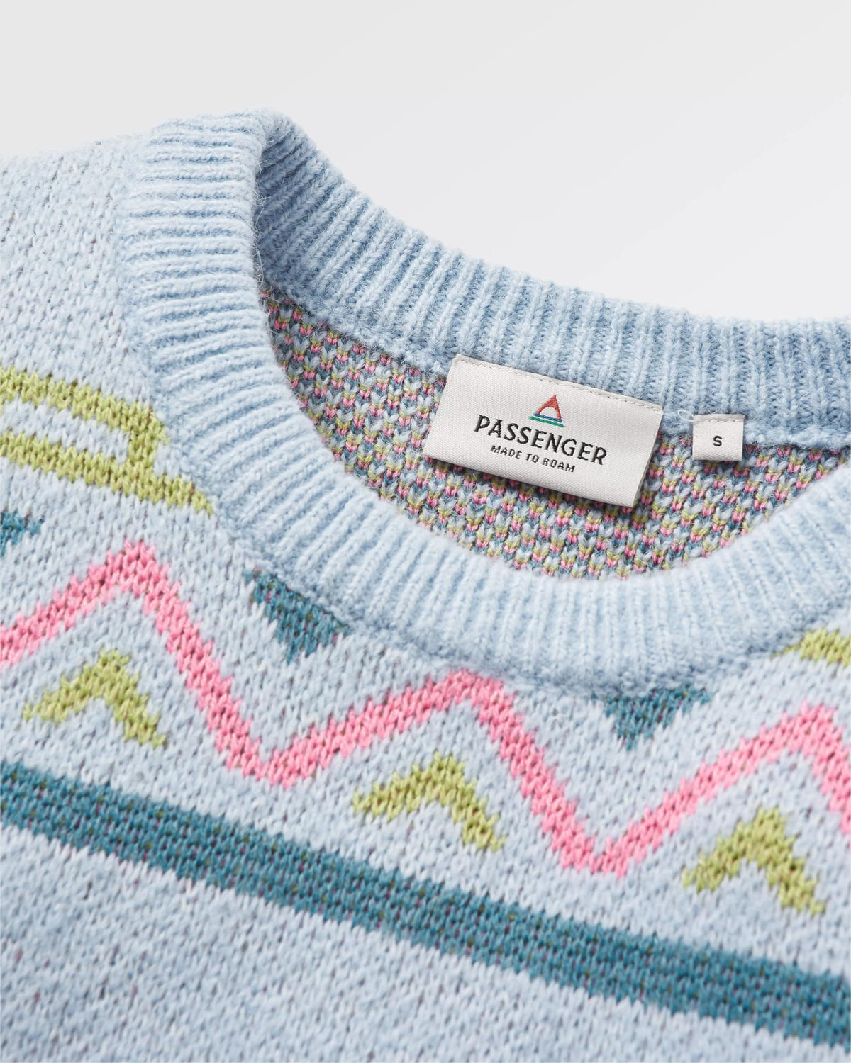 Whimsical Knitted Jumper - Homespun Stripe Blue Fog - Flatlay