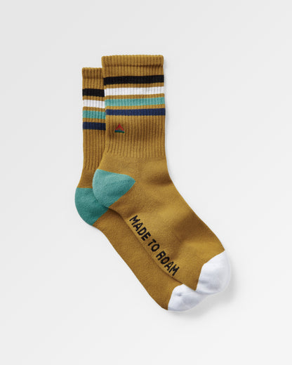 Classic Midweight Crew Socks - Mustard Yellow - Flatlay